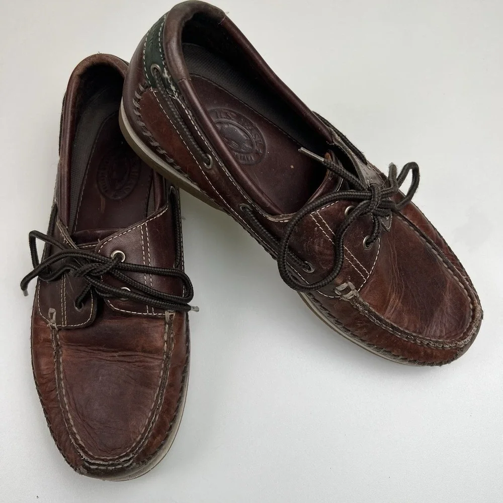 H. S. Trask Shoes Men's Size 9.5 Brown Leather Lace Up Boat 1134-7